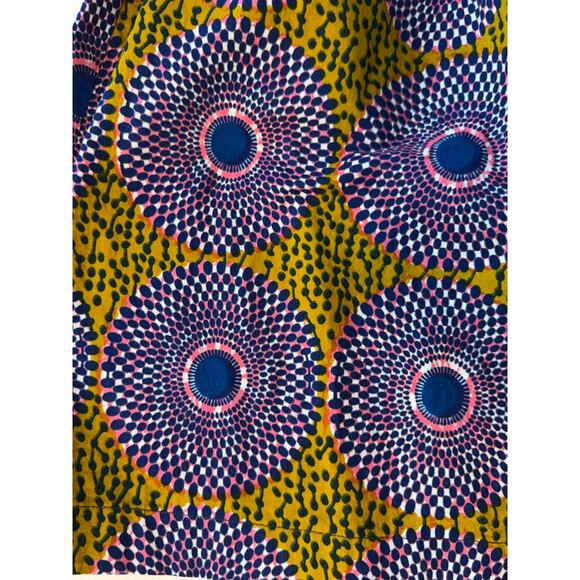 Anthropologie Pleated Skirt Ankara Print Paperbag Waist Yellow Blue L - Picture 6 of 9